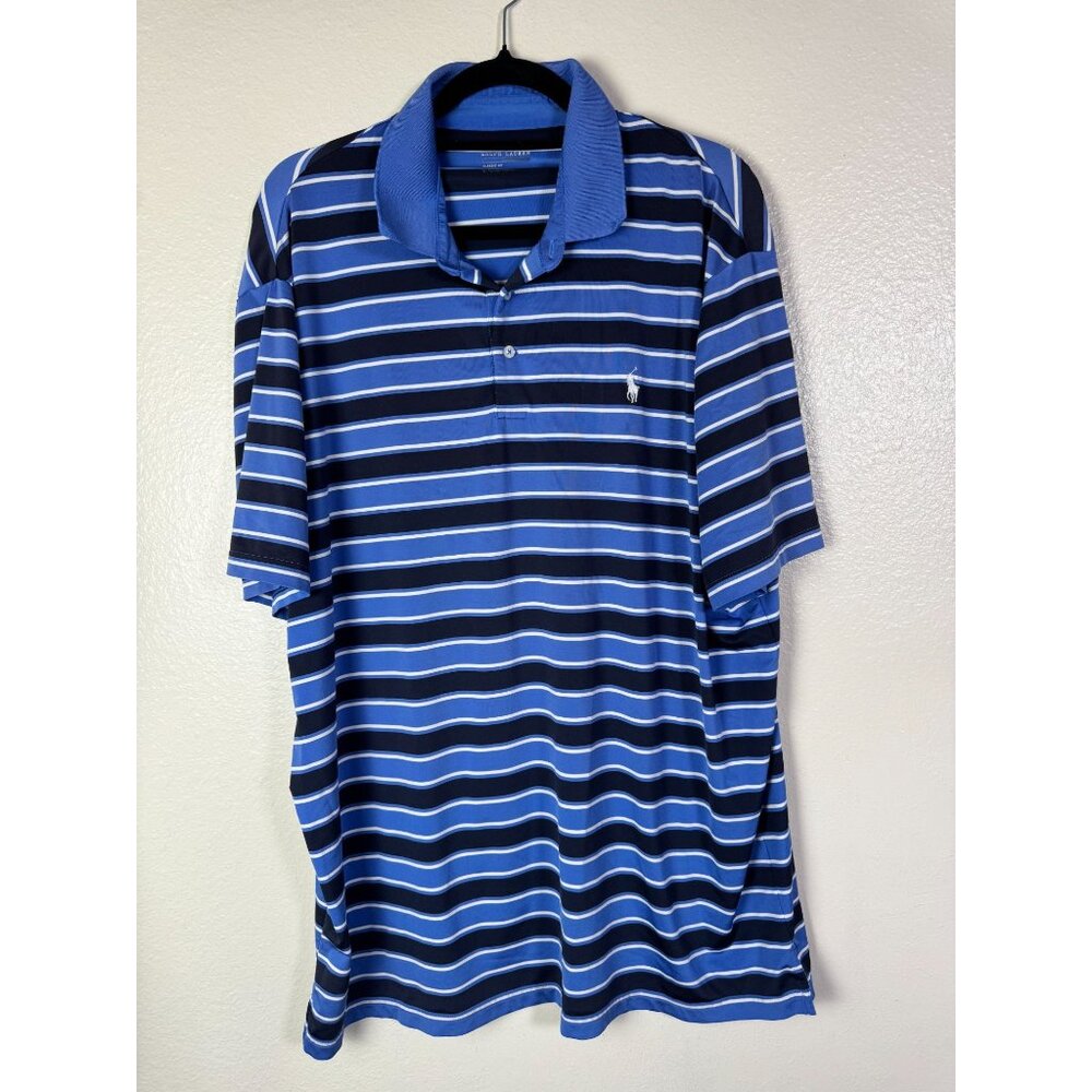 Polo‎ Ralph Lauren Mens Blue Striped Classic Fit Performance Polo Shirt Size XL